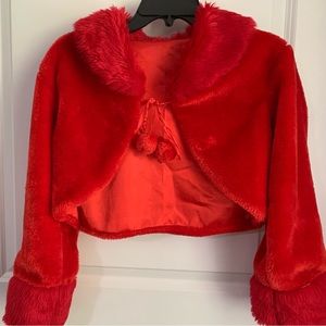 Red Faux fur cropped jacket